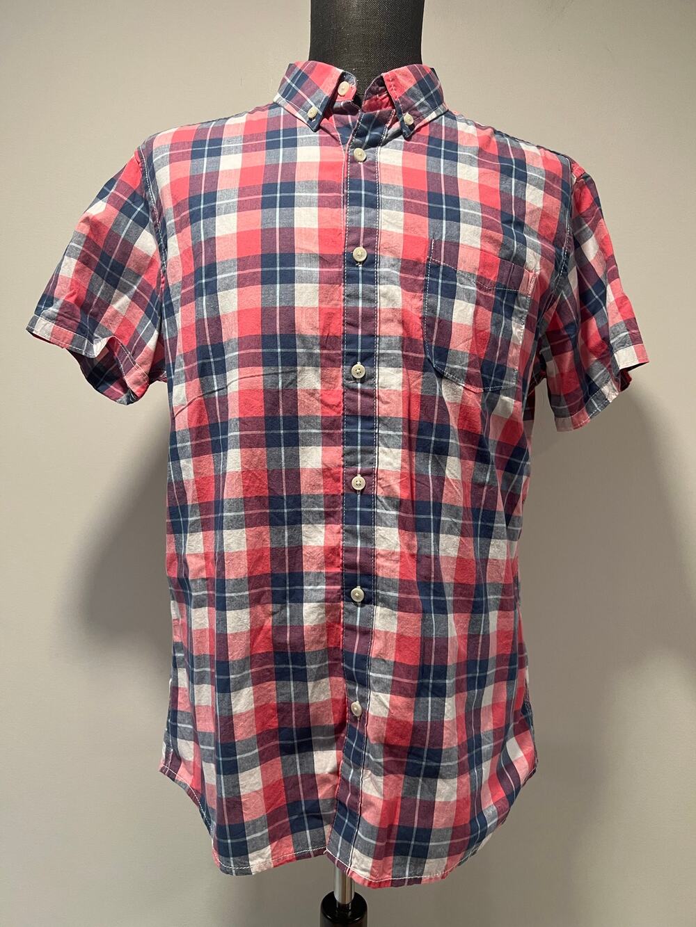 Urban Pipeline 100% Cotton Short Sleeve Button Down Plaid Casual Shirt Large JL